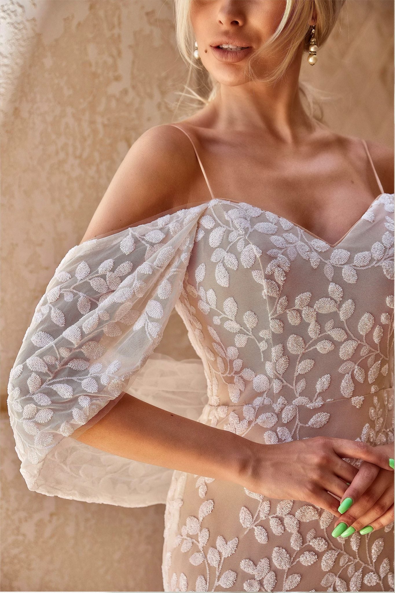 BB018 White & Nude Sequin Maxi Slip Wedding Dress