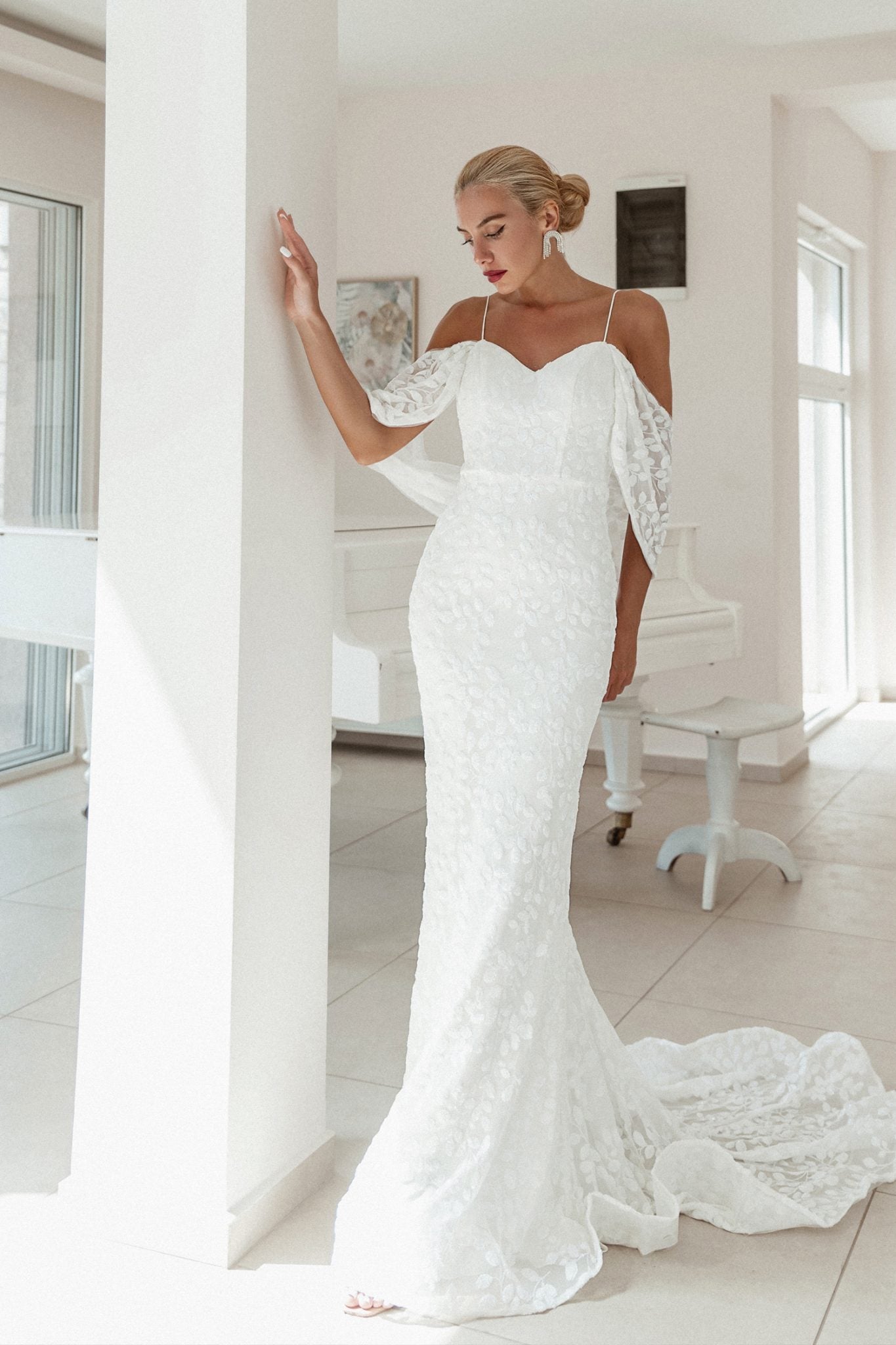 BB018 White & Nude Sequin Maxi Slip Wedding Dress