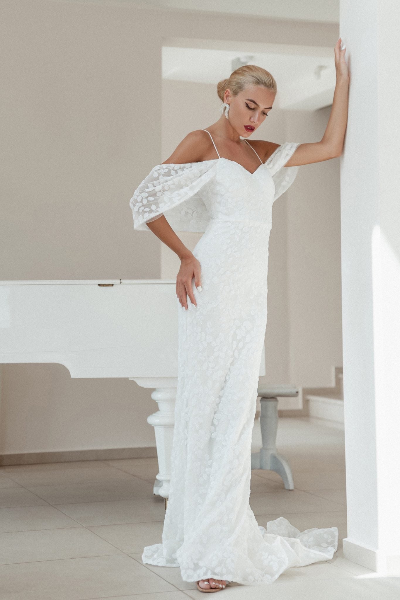 BB018 White & Nude Sequin Maxi Slip Wedding Dress