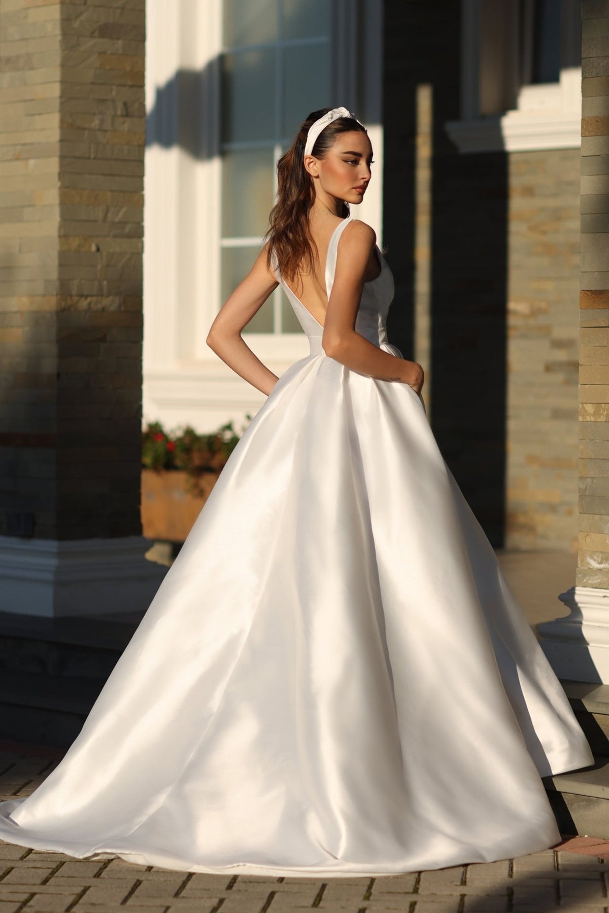 BB209W Pure White Mikado Satin Bridal Ball Gown
