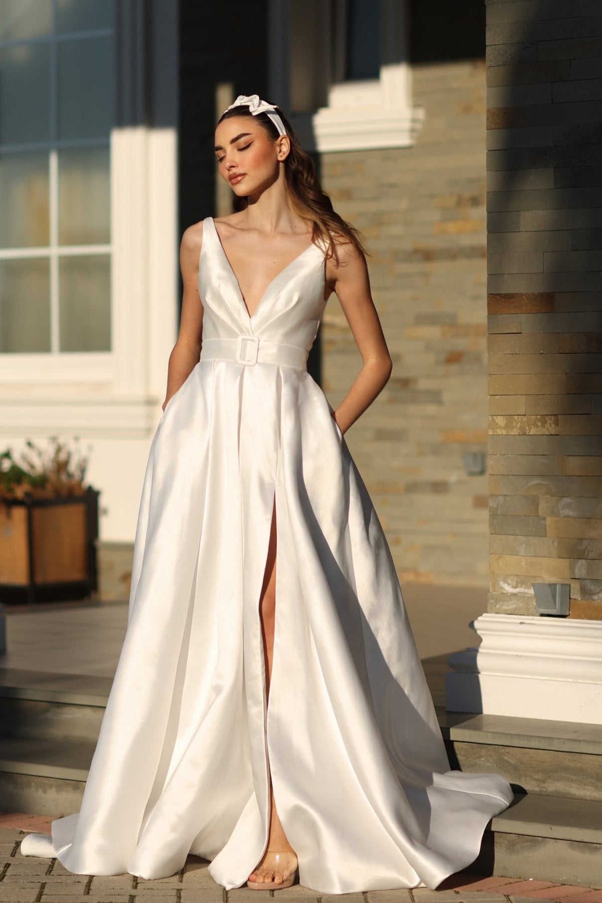 BB209W Pure White Mikado Satin Bridal Ball Gown