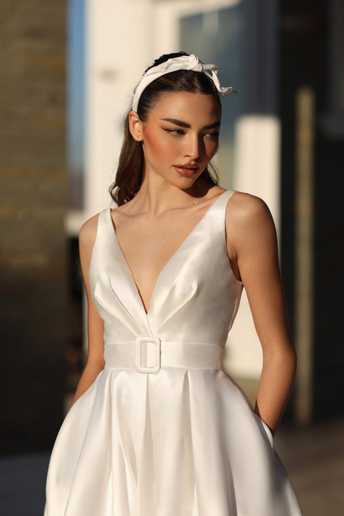 BB209W Pure White Mikado Satin Bridal Ball Gown