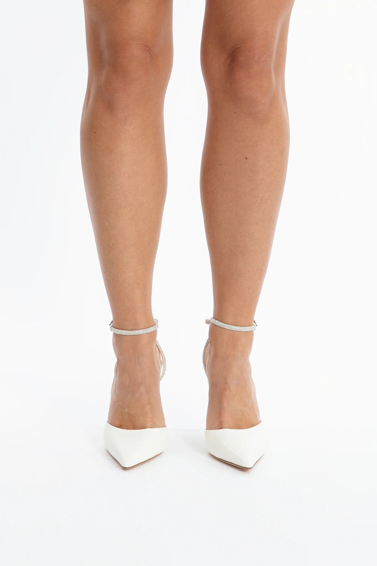 STELLA Ivory Bridal Heels with Crystal Strap & Bow Back