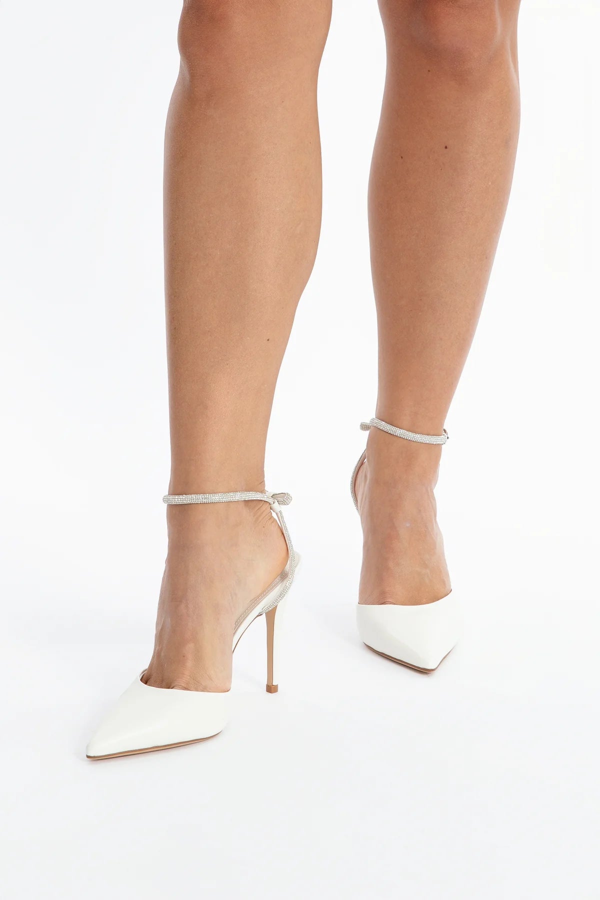 STELLA Ivory Bridal Heels with Crystal Strap & Bow Back