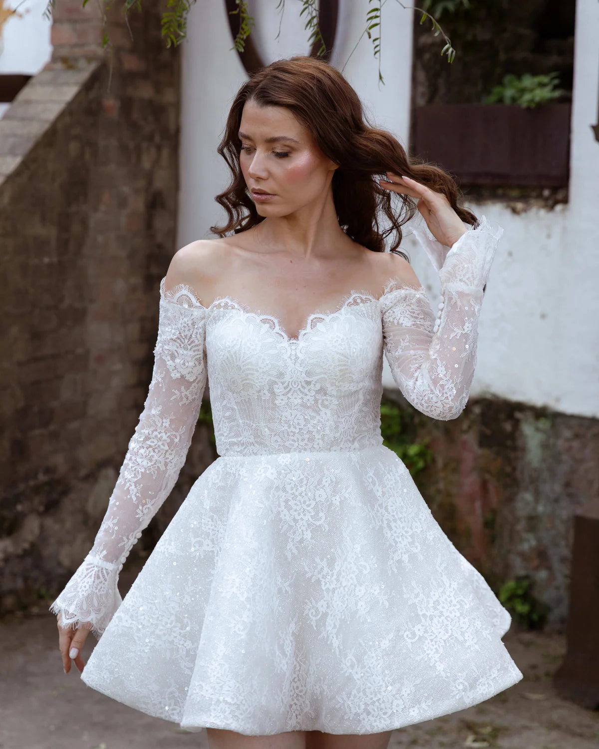 PRINCESS Lace Off Shoulder Bridal Mini Dress