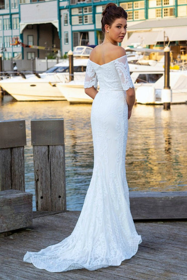 T19005 White Stretch Sequin Wedding Dress