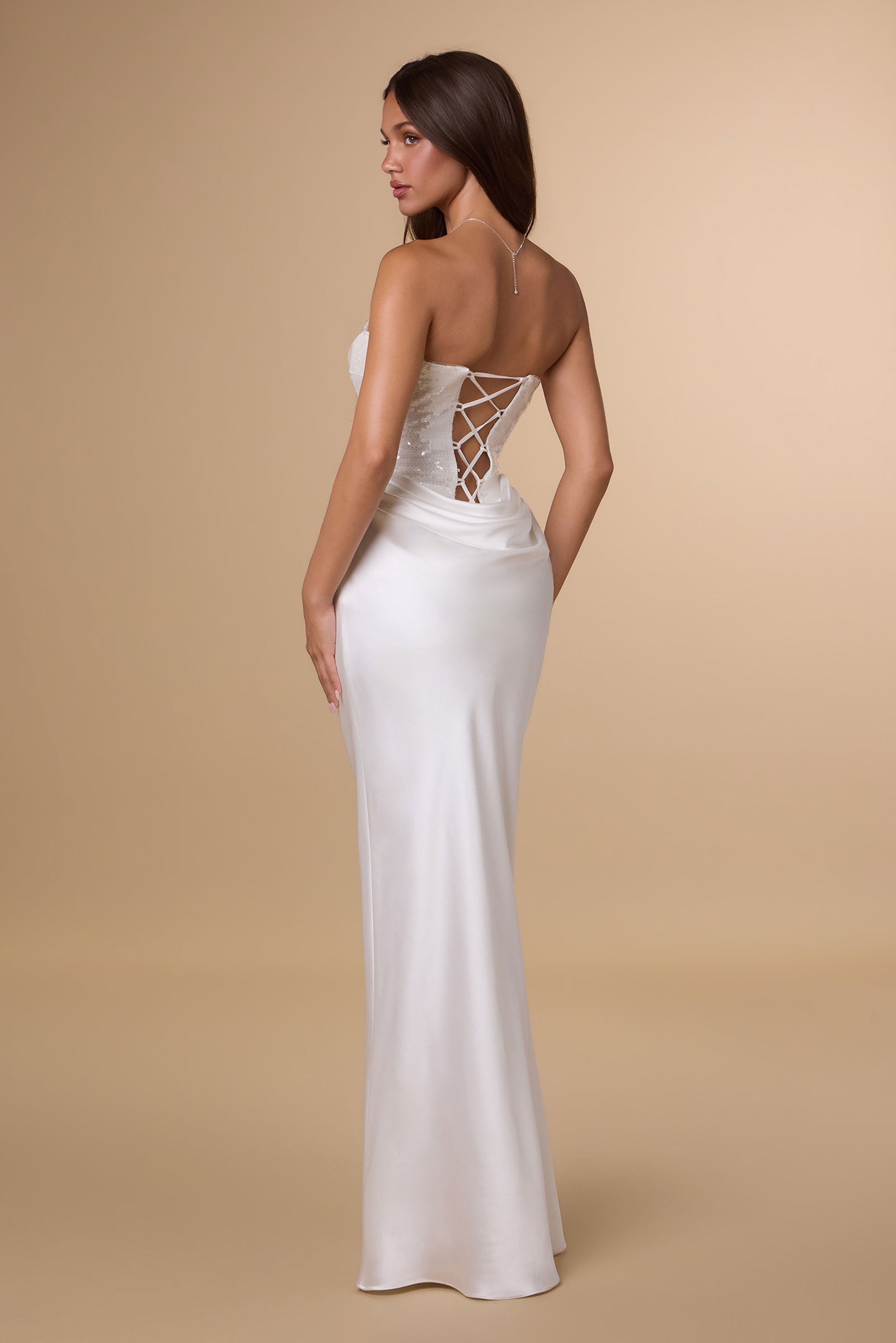 VIOLAINE Sequin & Satin Corset Evening Gown