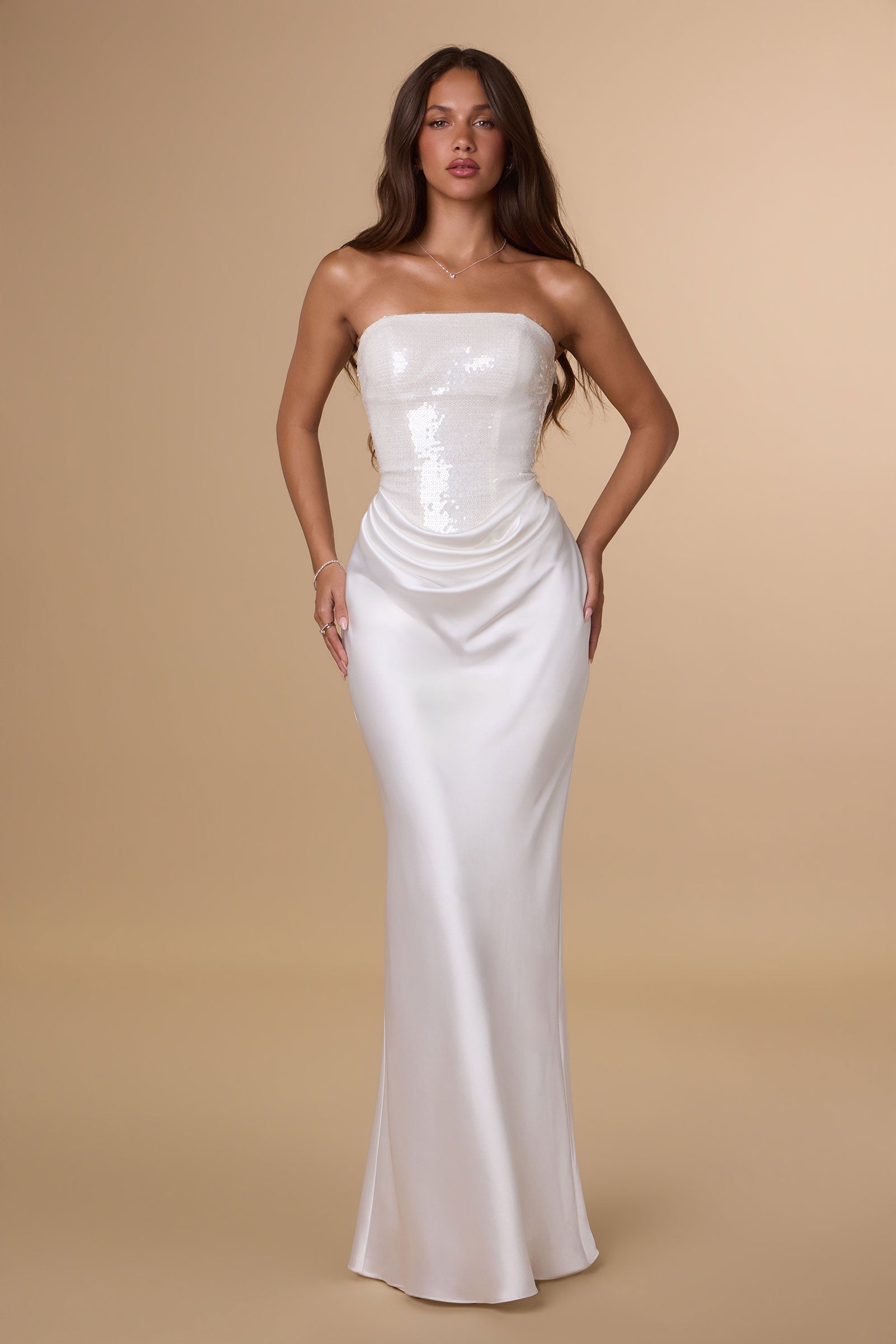 VIOLAINE Sequin & Satin Corset Evening Gown