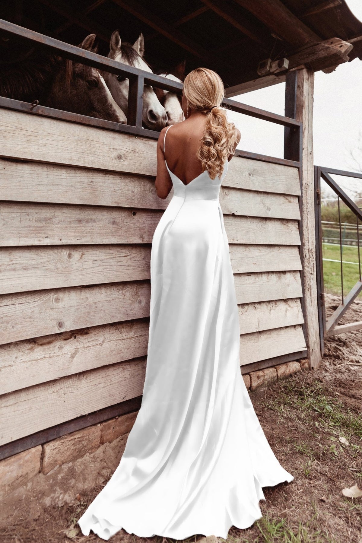 TE003 Pure White Satin Fitted Wedding Dress