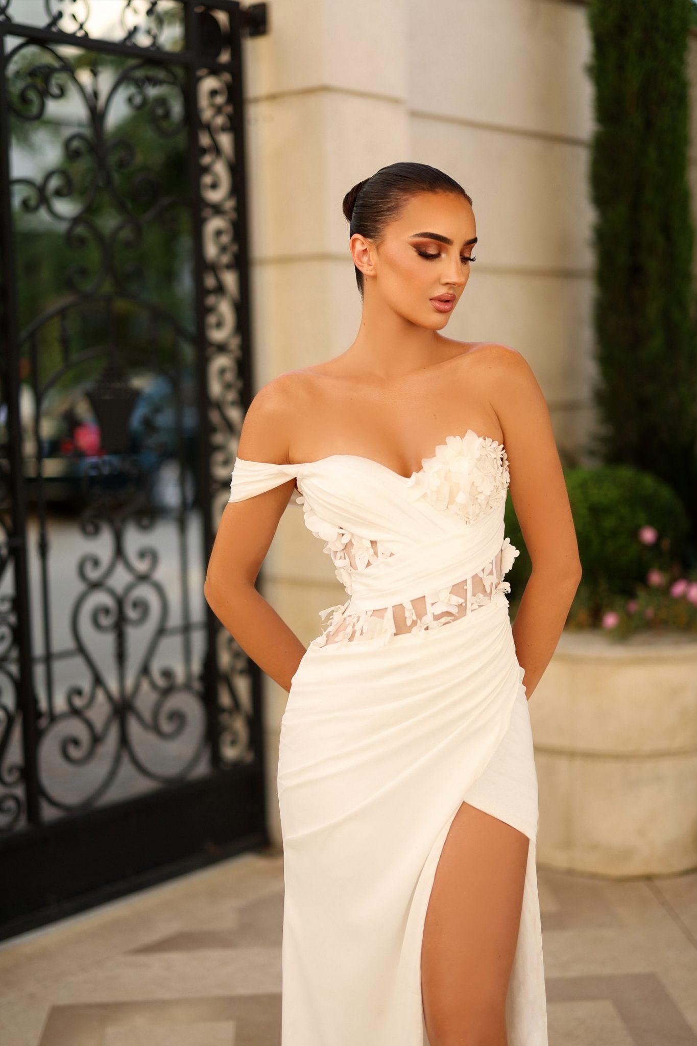 TE829 ELENA Strapless Lace Fitted Wedding Dress