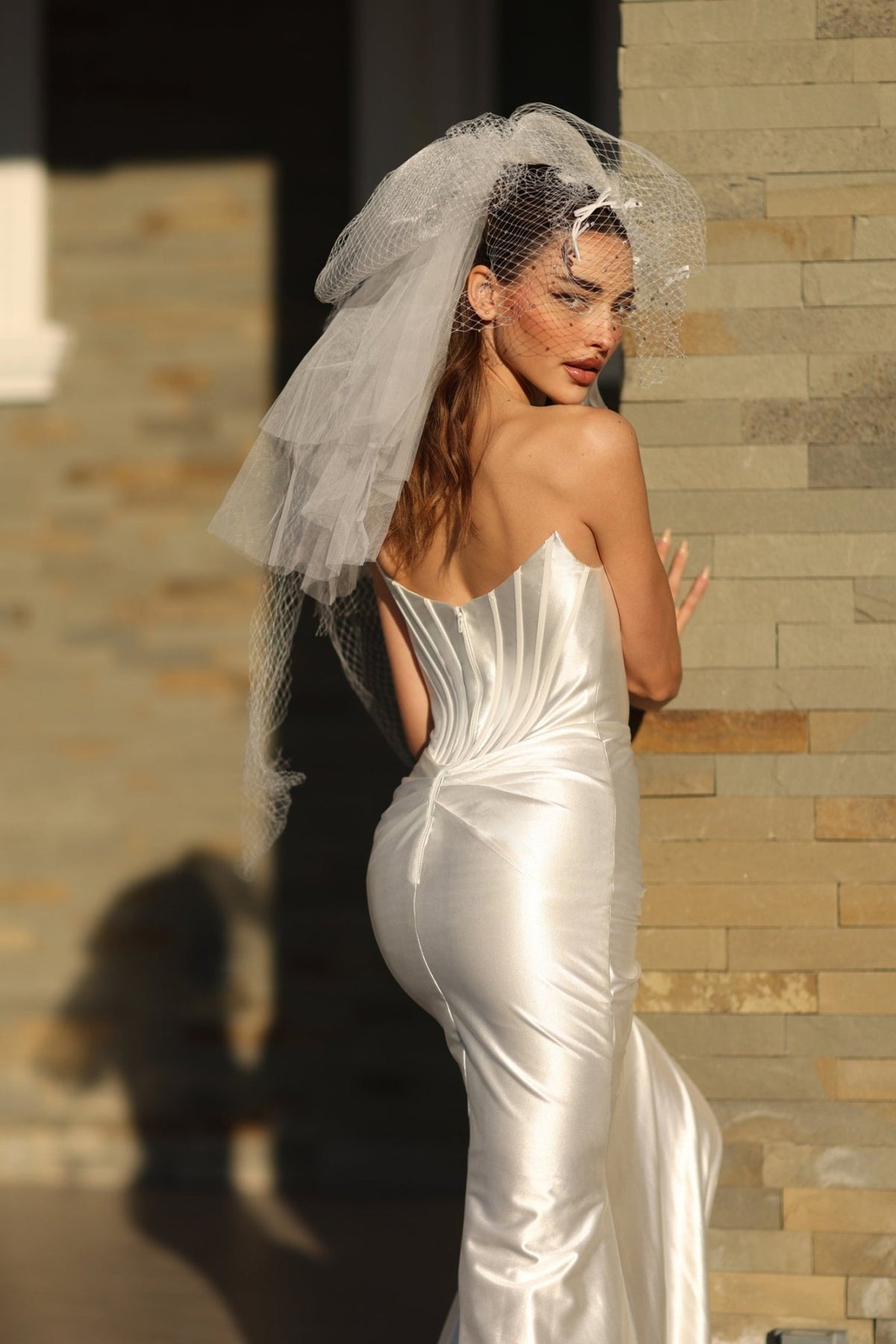TK151 Off White Strapless Satin Mermaid Wedding Dress