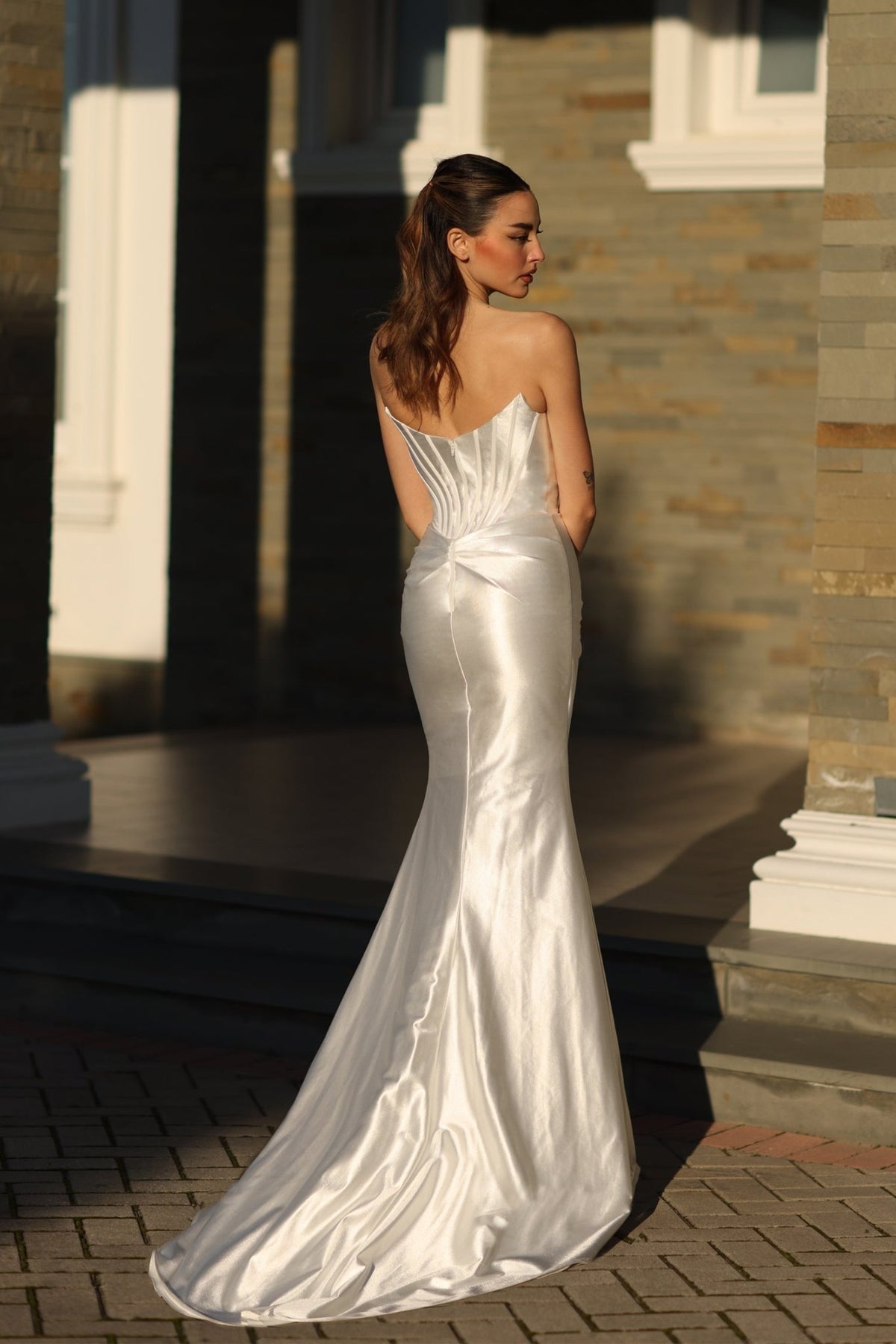 TK151 Off White Strapless Satin Mermaid Wedding Dress
