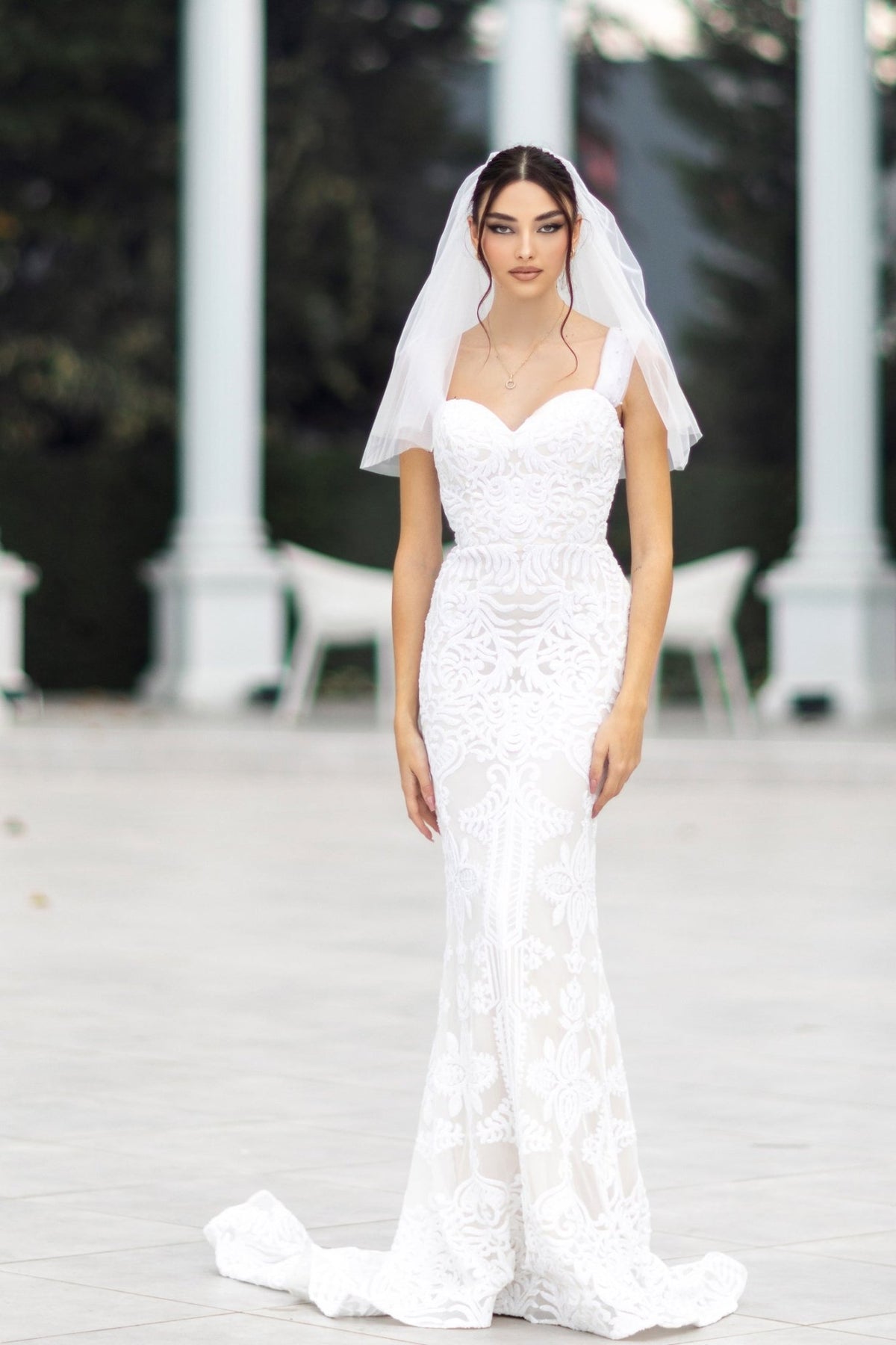 TW103 White & Nude Sequin Mermaid Wedding Dress