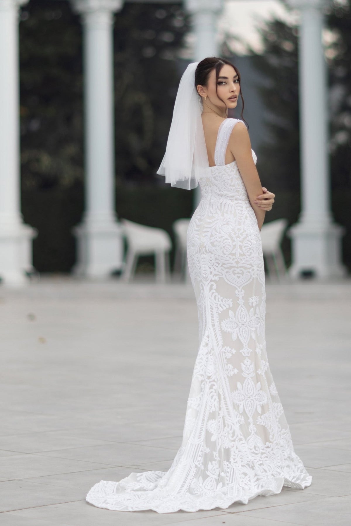 TW103 White & Nude Sequin Mermaid Wedding Dress