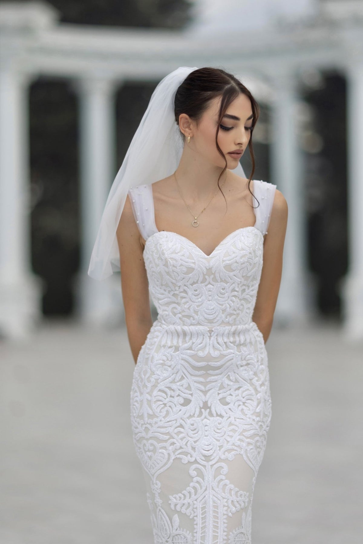 TW103 White & Nude Sequin Mermaid Wedding Dress