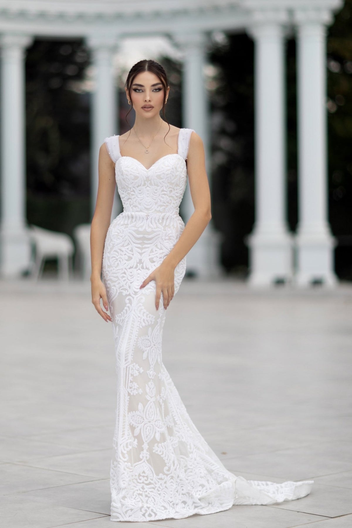 TW103 White & Nude Sequin Mermaid Wedding Dress