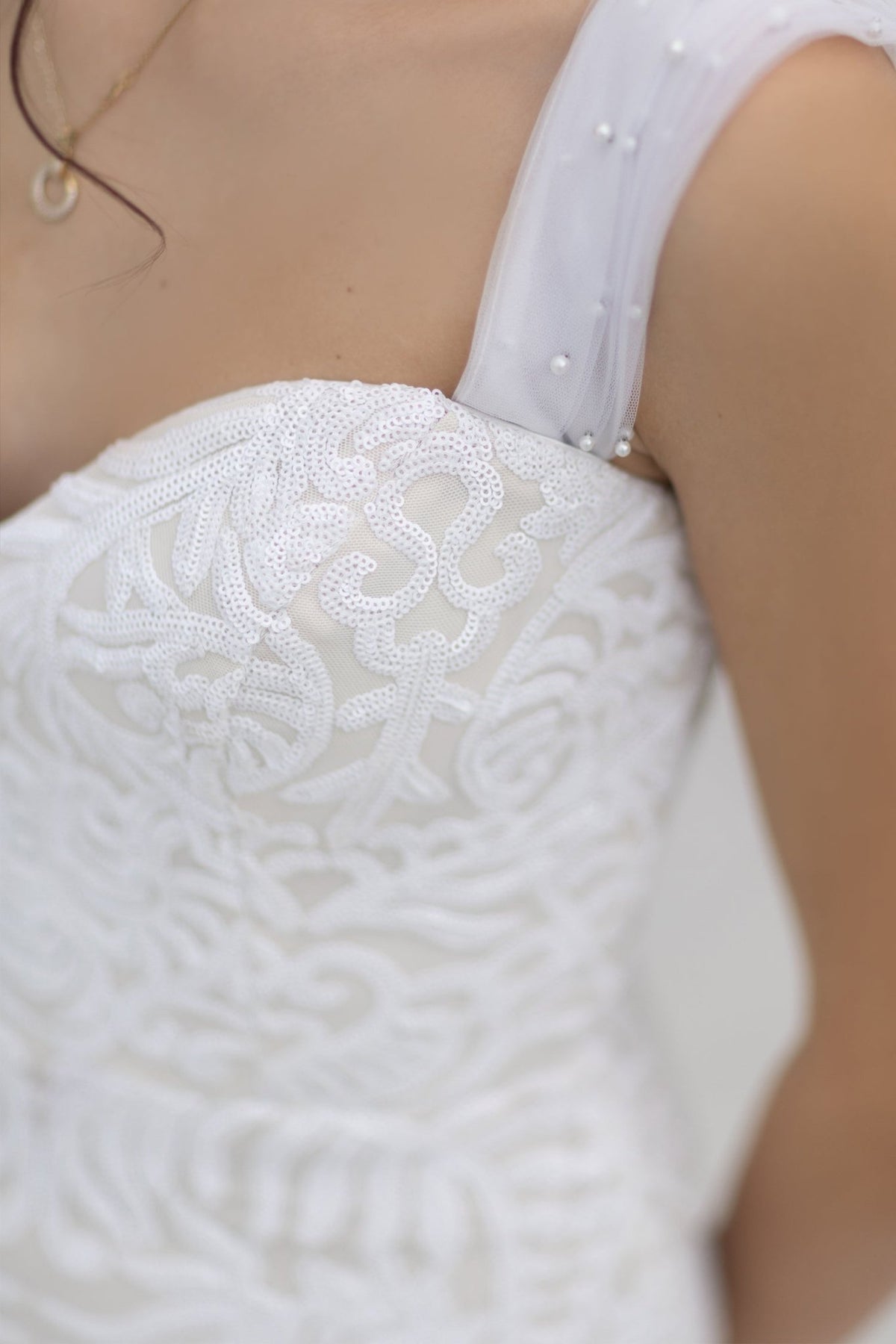 TW103 White & Nude Sequin Mermaid Wedding Dress