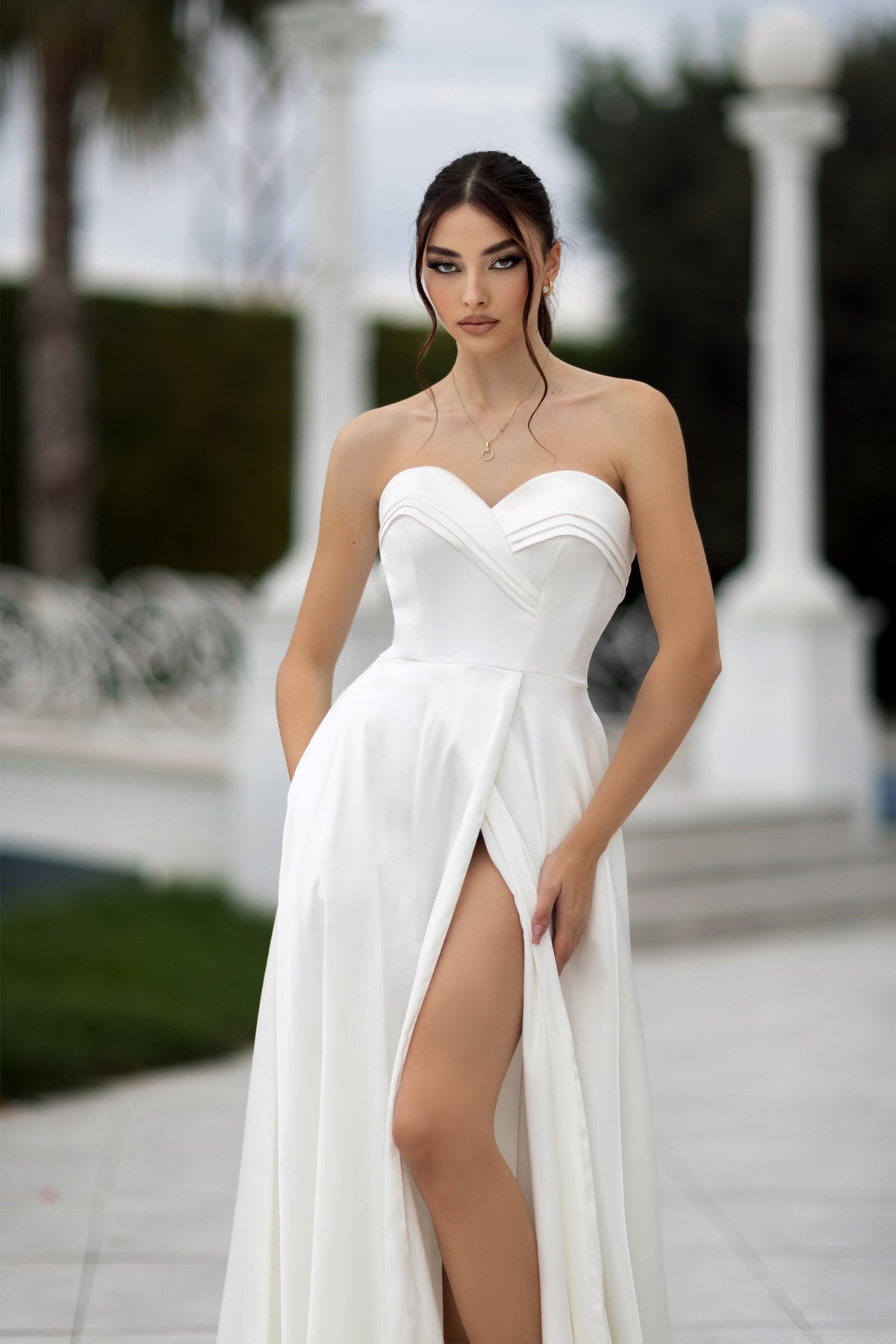 TW105 Off White Strapless Satin Ball Gown Wedding Dress