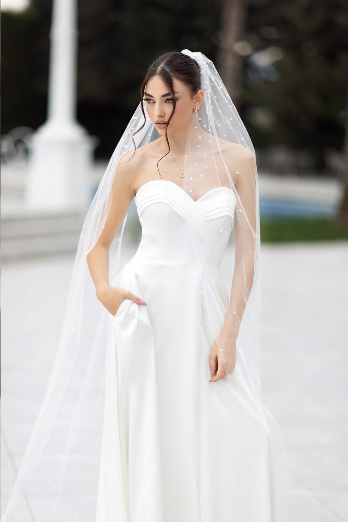 TW105 Off White Strapless Satin Ball Gown Wedding Dress