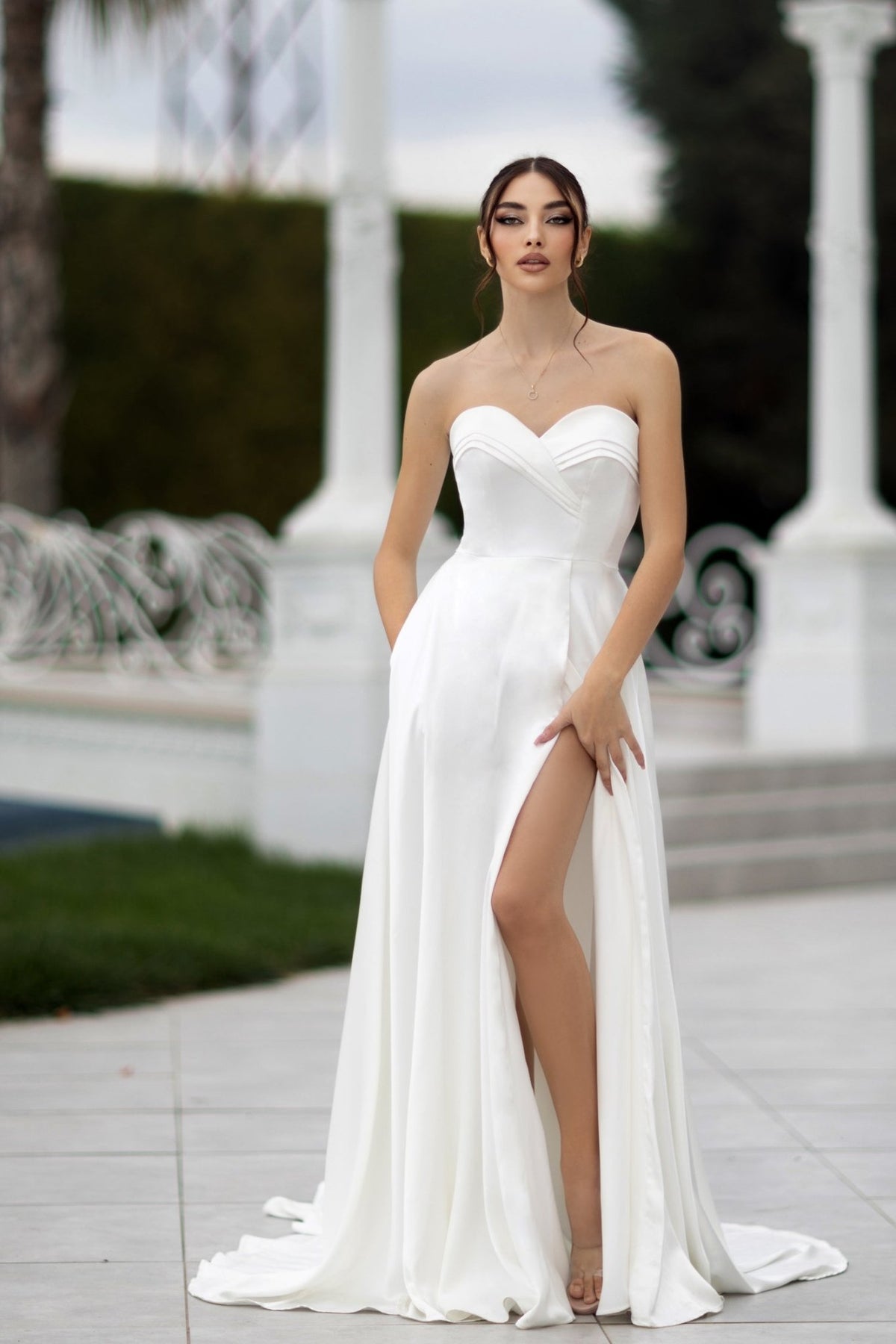 TW105 Off White Strapless Satin Ball Gown Wedding Dress