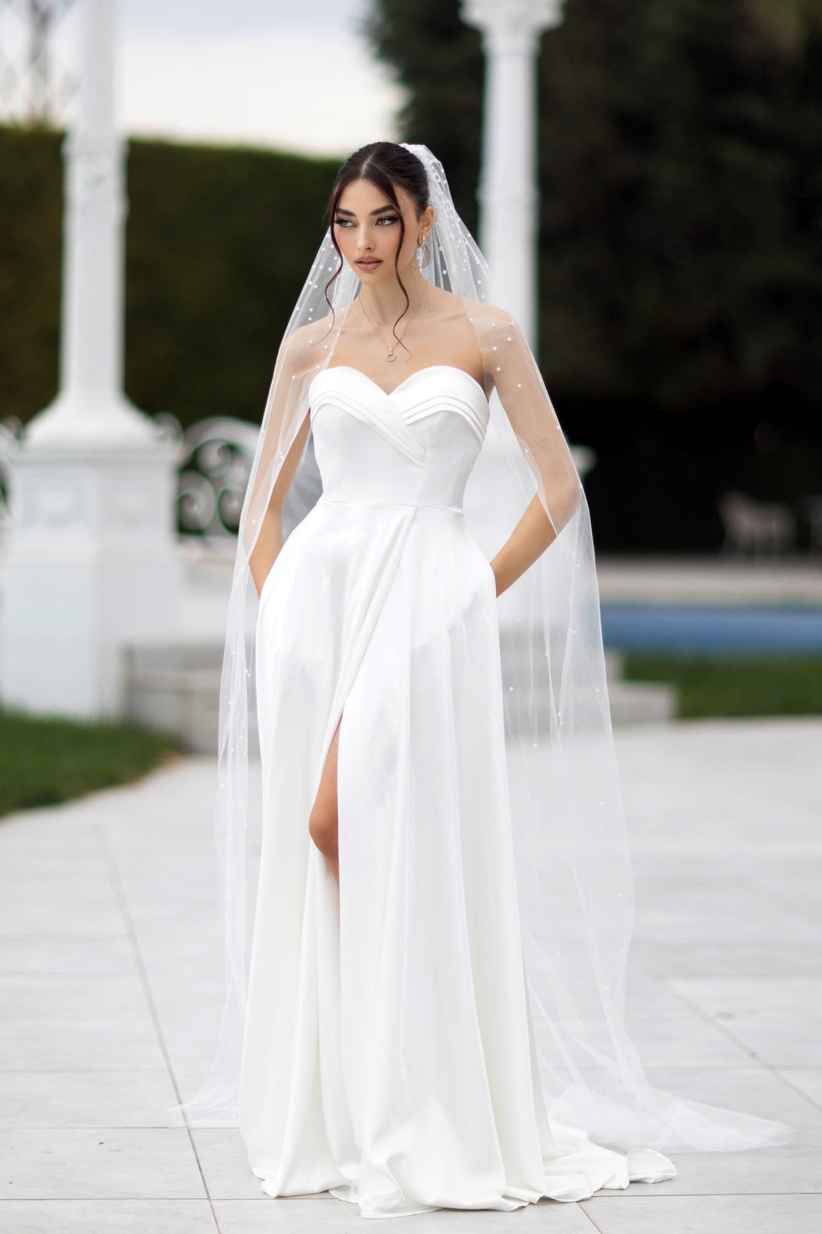 TW105 Off White Strapless Satin Ball Gown Wedding Dress