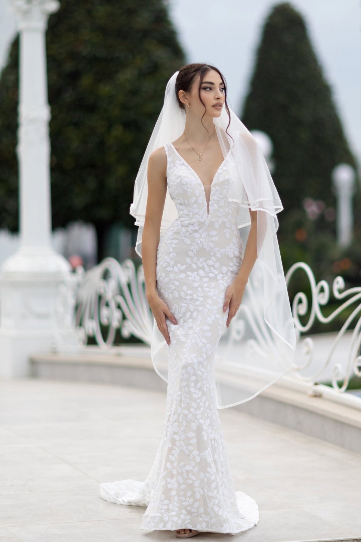 TW108 White Leaf Sequin Mermaid Wedding Dress