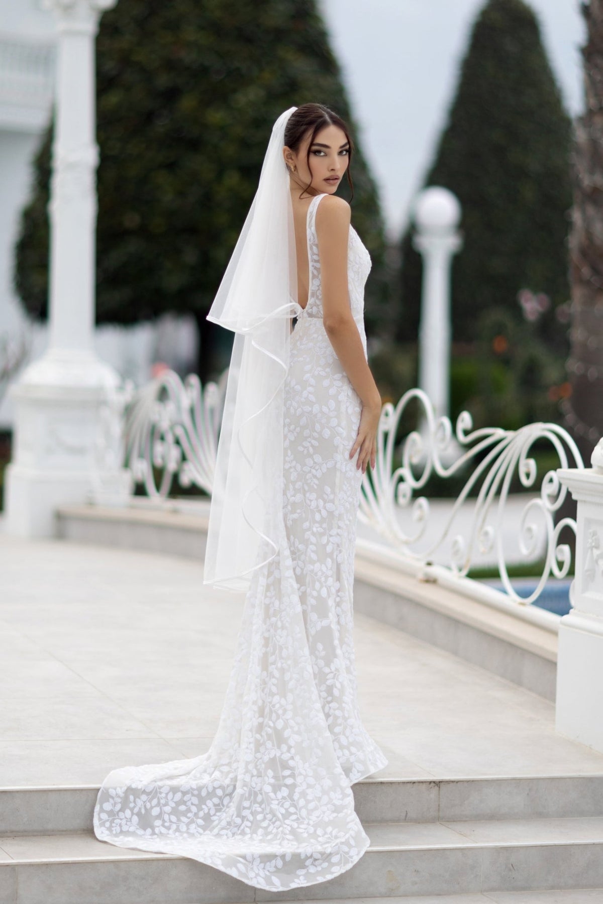 TW108 White Leaf Sequin Mermaid Wedding Dress