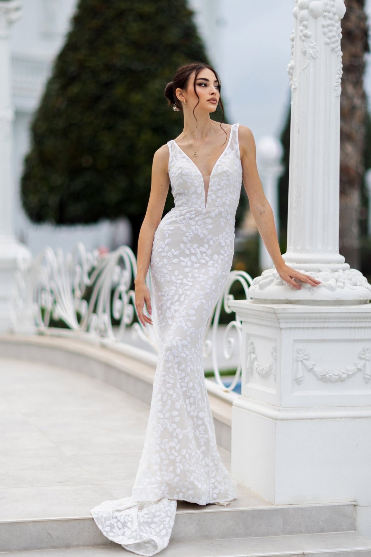 TW108 White Leaf Sequin Mermaid Wedding Dress