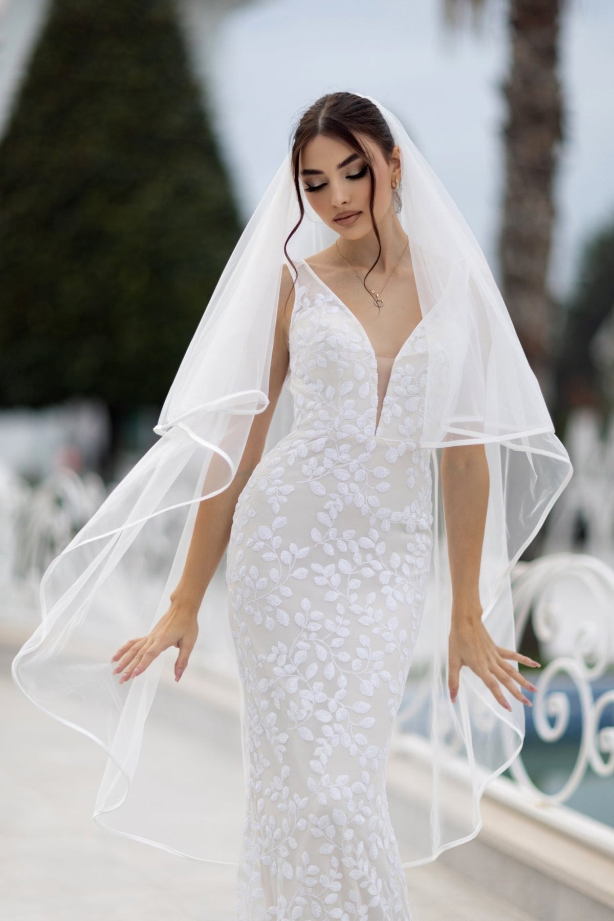 TW108 White Leaf Sequin Mermaid Wedding Dress