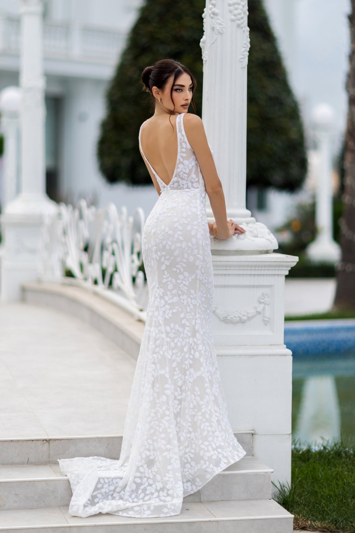 TW108 White Leaf Sequin Mermaid Wedding Dress