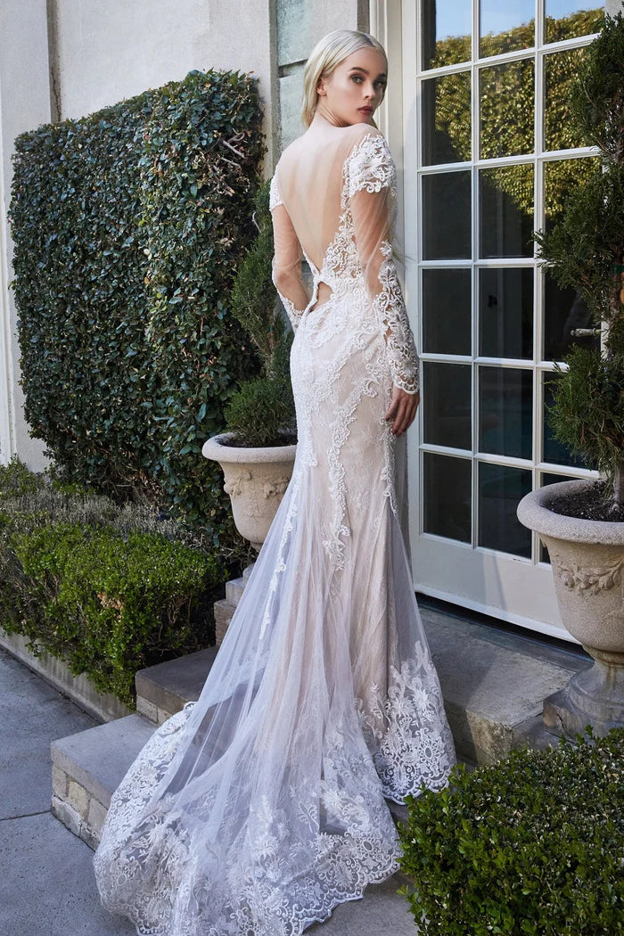 FREYA Plunge Lace Fitted Wedding Dress with Sleeves