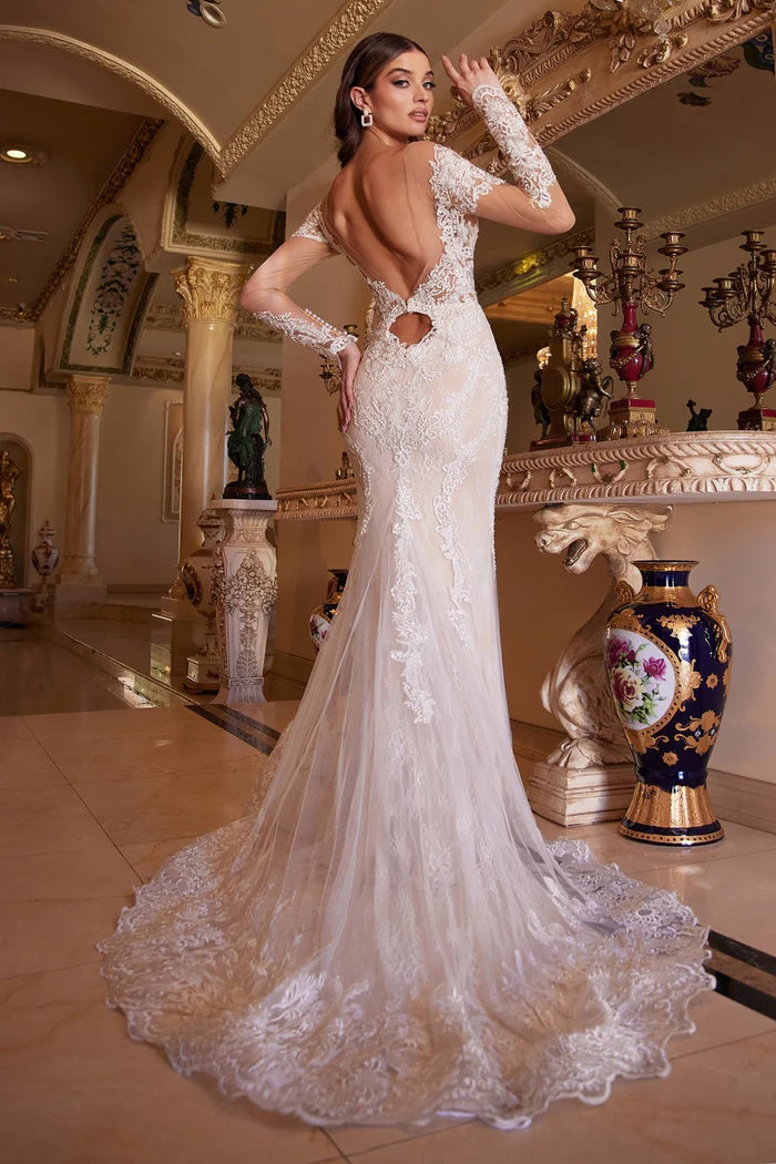 FREYA Plunge Lace Fitted Wedding Dress with Sleeves
