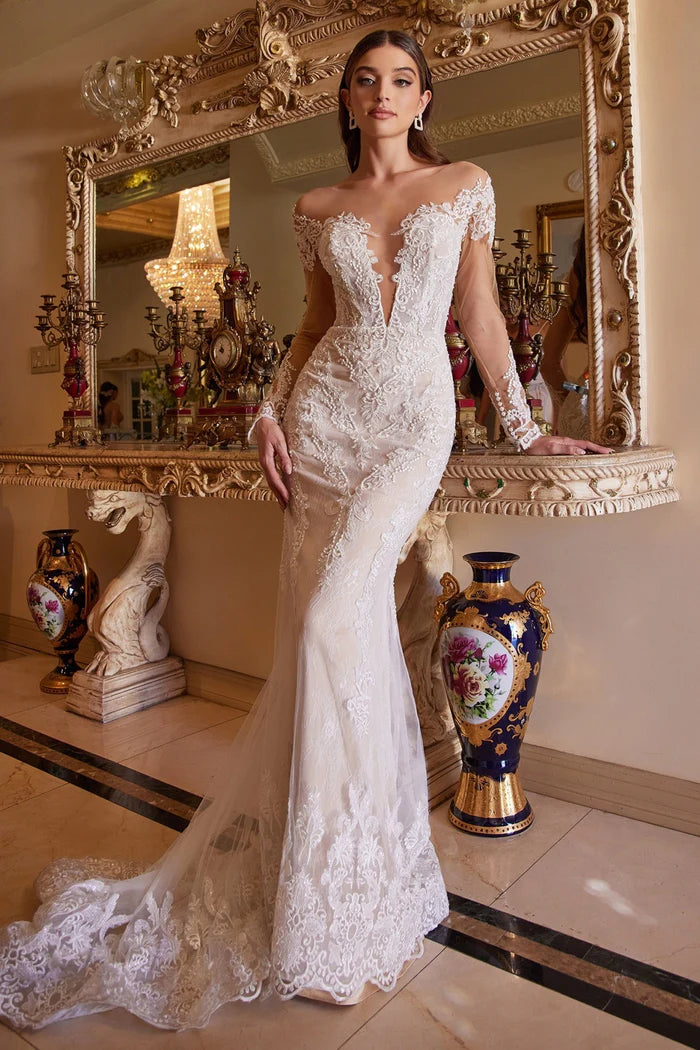 FREYA Plunge Lace Fitted Wedding Dress with Sleeves