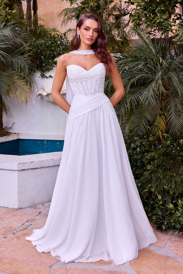 ALMA Strapless Sweetheart Chiffon A-Line Wedding Dress with Detachable Scarf