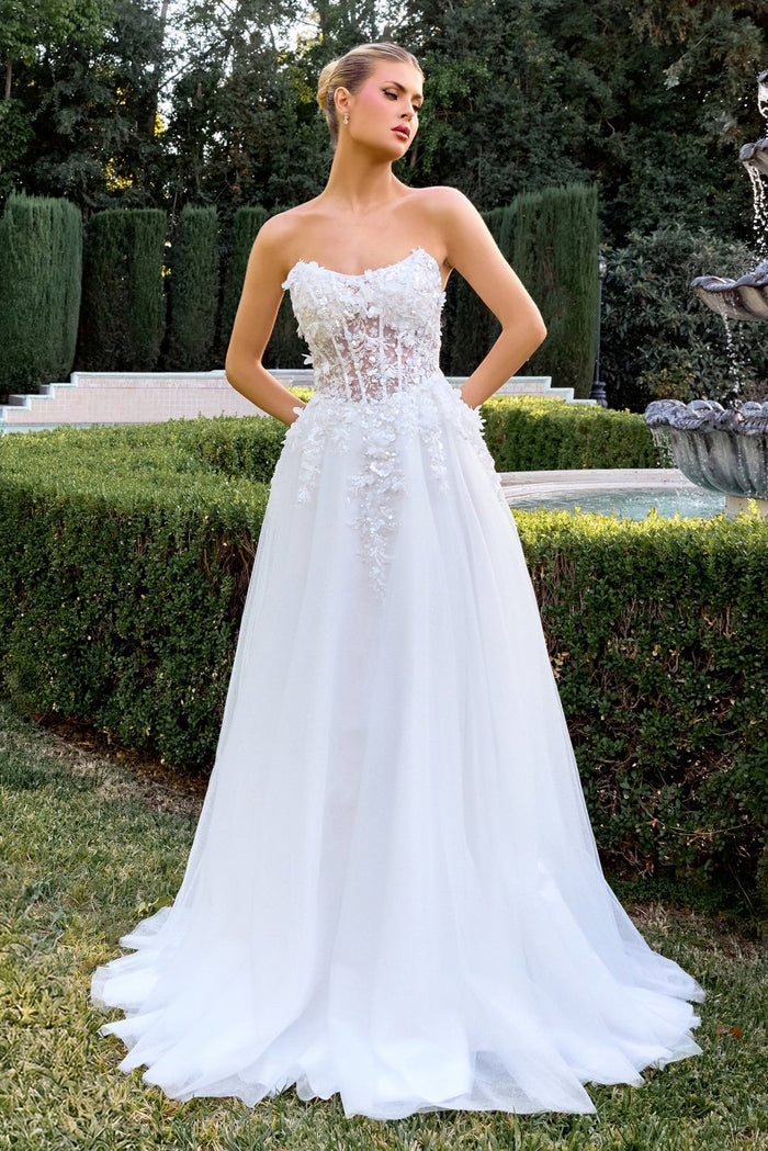 TASHA Strapless 3D Floral Appliqué A-Line Wedding Dress
