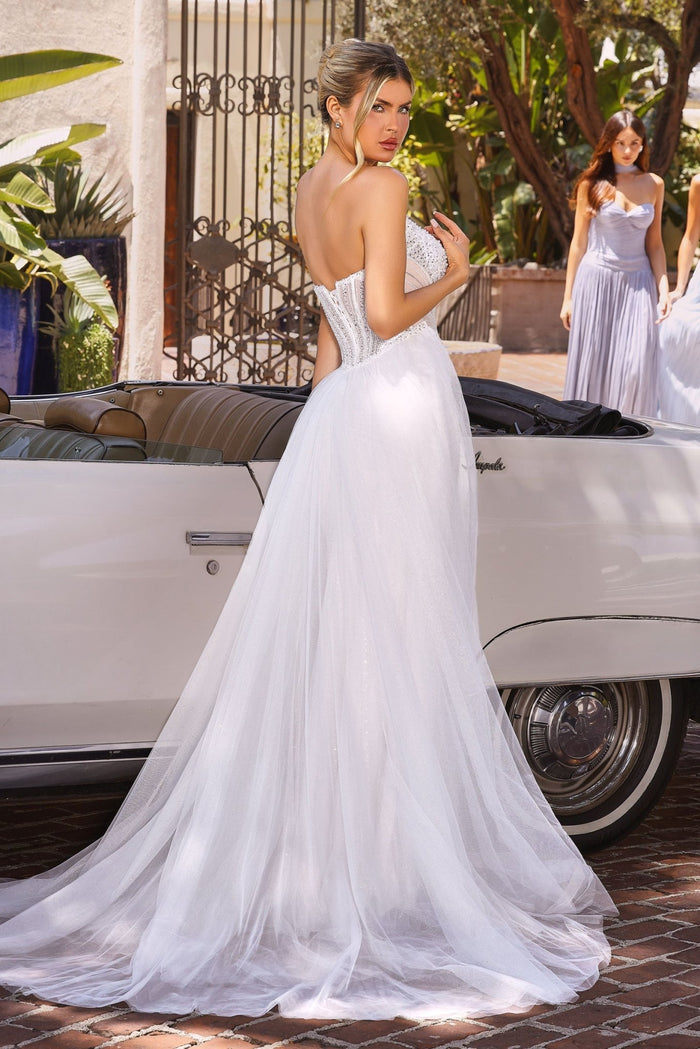 MACEY Crystal Beaded Corset Wedding Dress with Glitter Tulle Overskirt