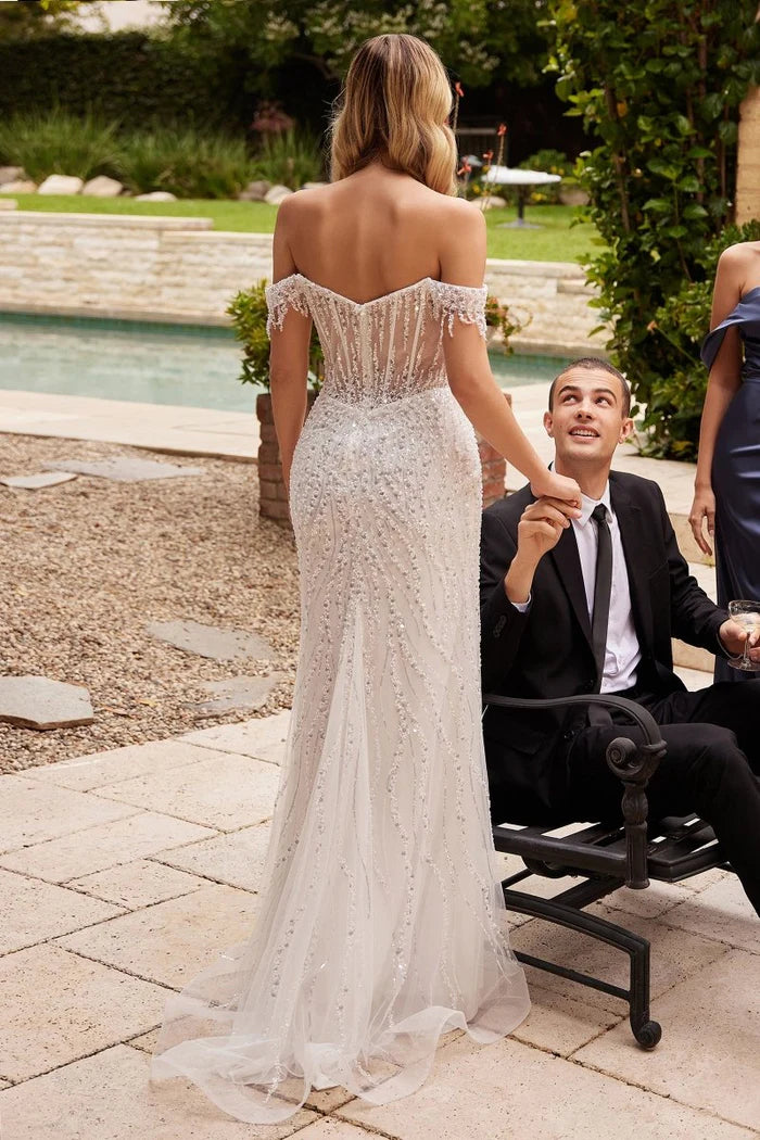 SOVIA Off-the-Shoulder Sequin Corset Wedding Dress