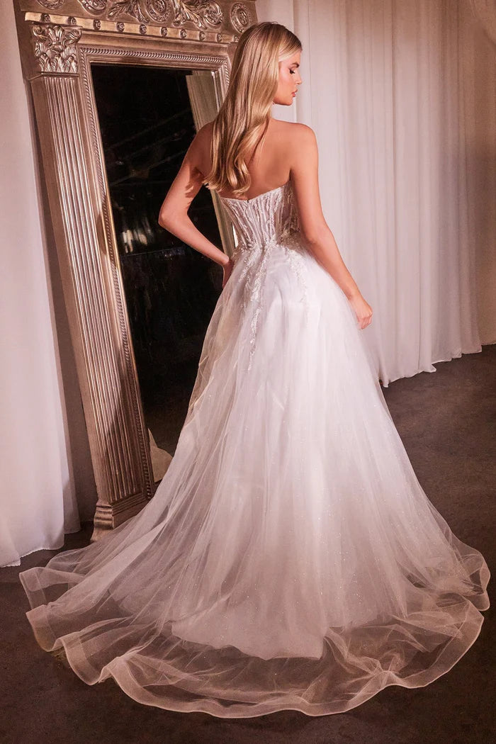 YZMA Beaded Bodice Glitter Tulle Ball Gown Wedding Dress