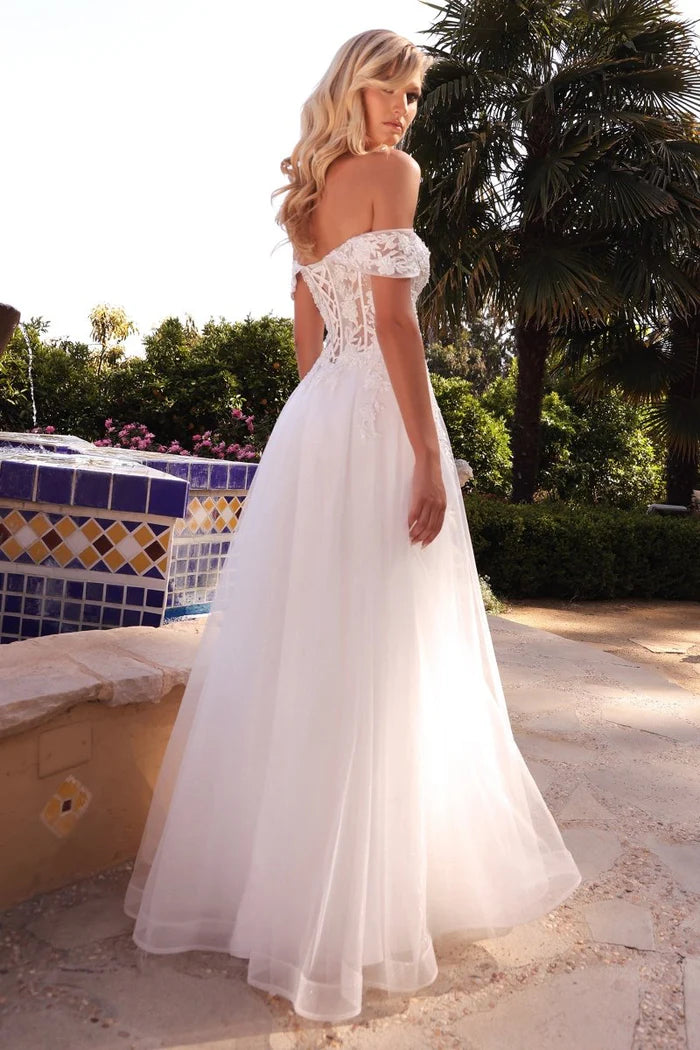 DEJA Off-the-Shoulder Lace Corset A-Line Wedding Dress