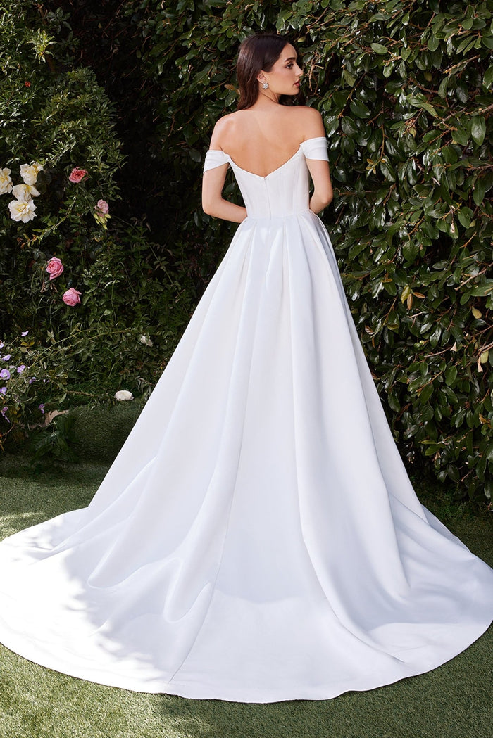 LILIAN Satin Scoop Neck Off-Shoulder Ball Gown Wedding Dress