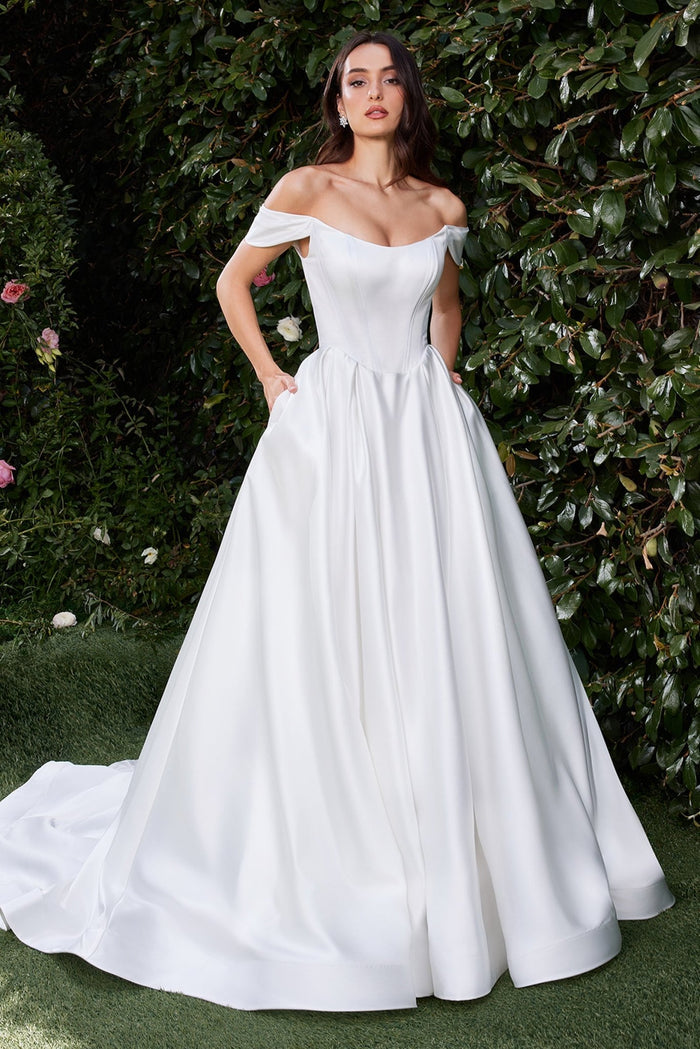 LILIAN Satin Scoop Neck Off-Shoulder Ball Gown Wedding Dress