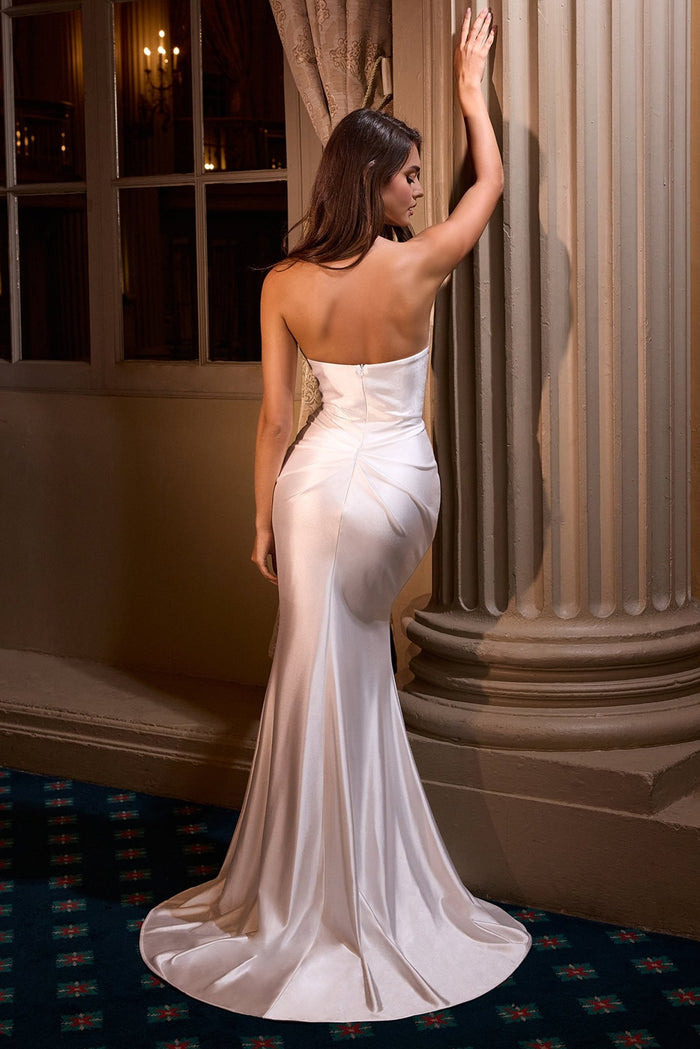 DOLLIE Asymmetrical Strapless Satin Fitted Wedding Dress