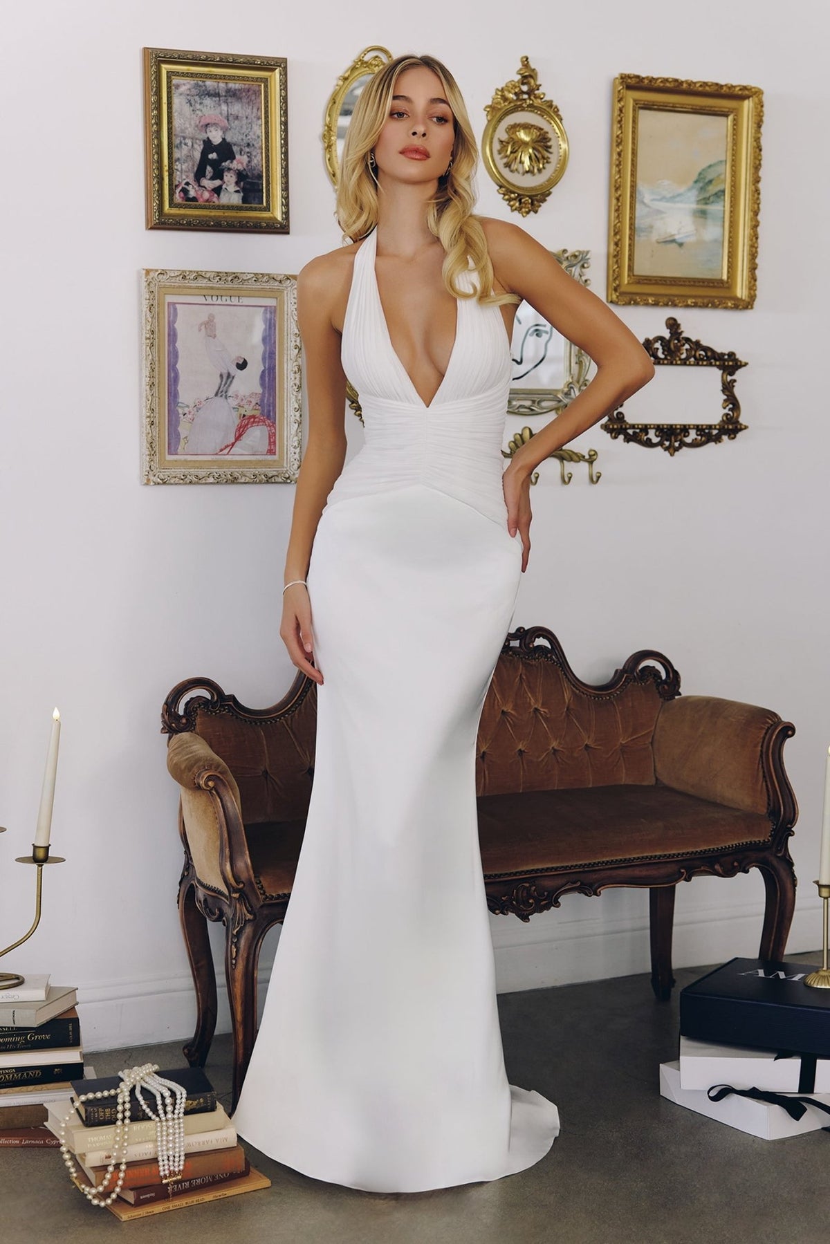 LETHA Satin & Chiffon Halter Mermaid Wedding Dress