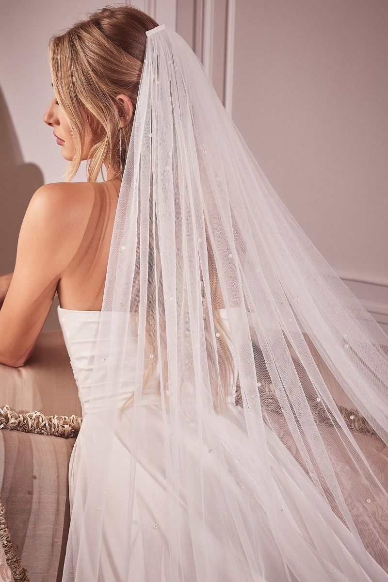LESLIE Pearl Drop Chapel Bridal Veil