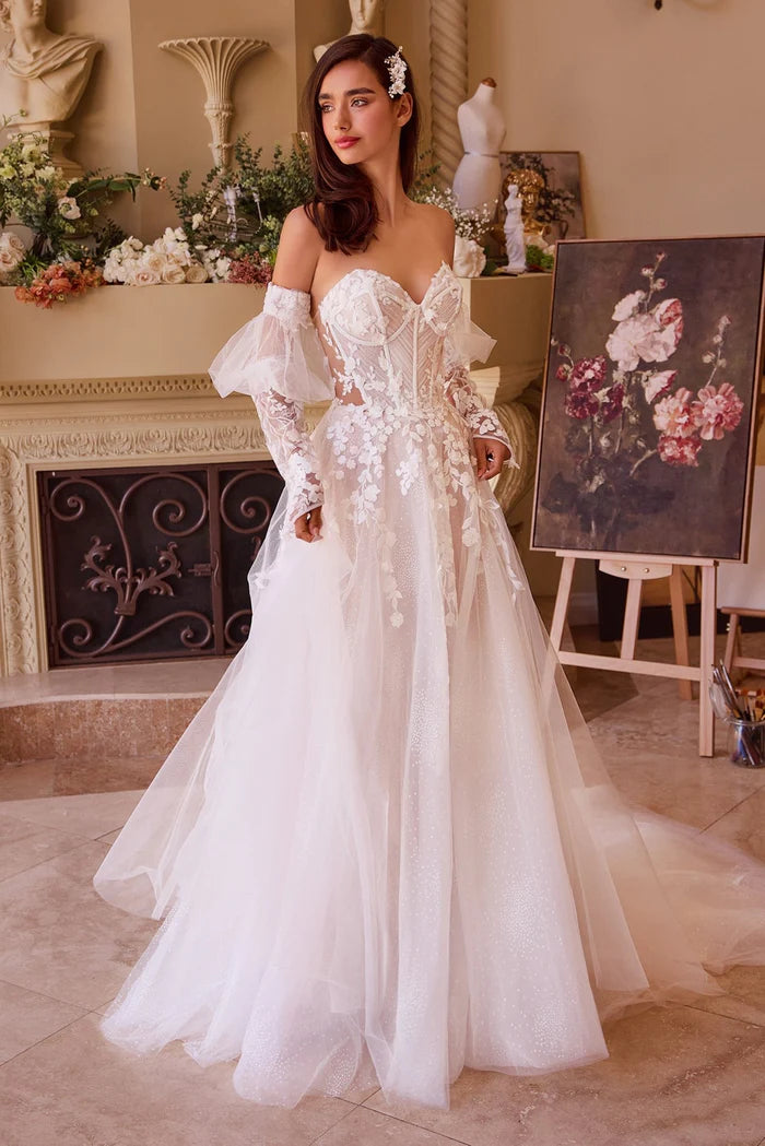 LUCIENNE Lace Ball Gown Wedding Dress with Puff Sleeves