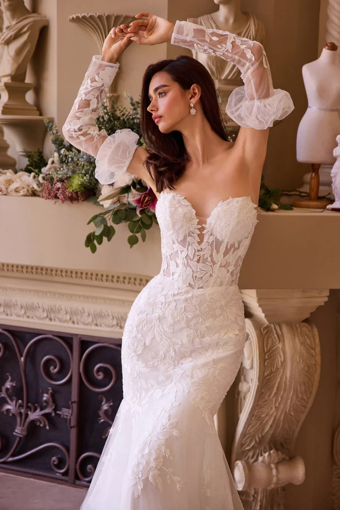 LENORA Floral Lace Mermaid Wedding Dress with Gloves