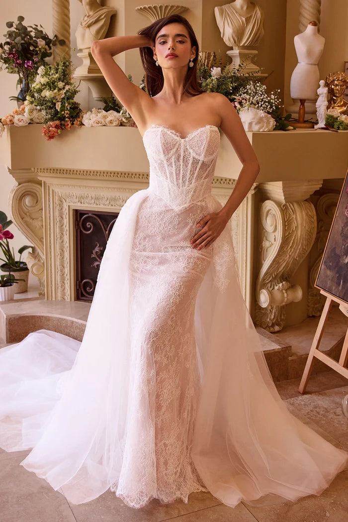 ANAN Lace Fitted Wedding Dress with Overskirt