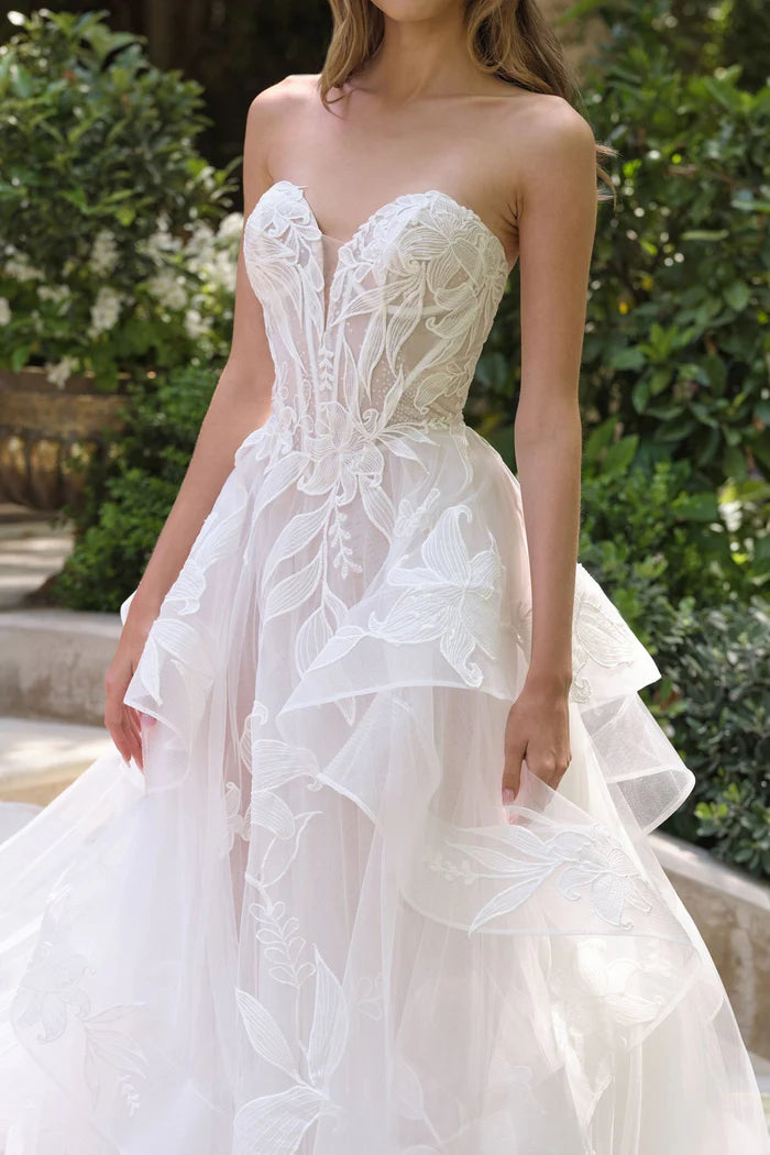 BERTA Floral Tiered Ball Gown Wedding Dress