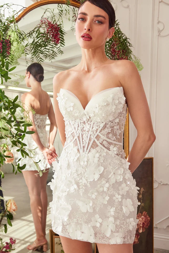EDANA Lace Strapless Bridal Mini Dress with Corset