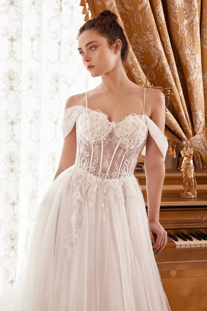 ALTHENA Floral Lace Corset Off-Shoulder Ball Gown Wedding Dress